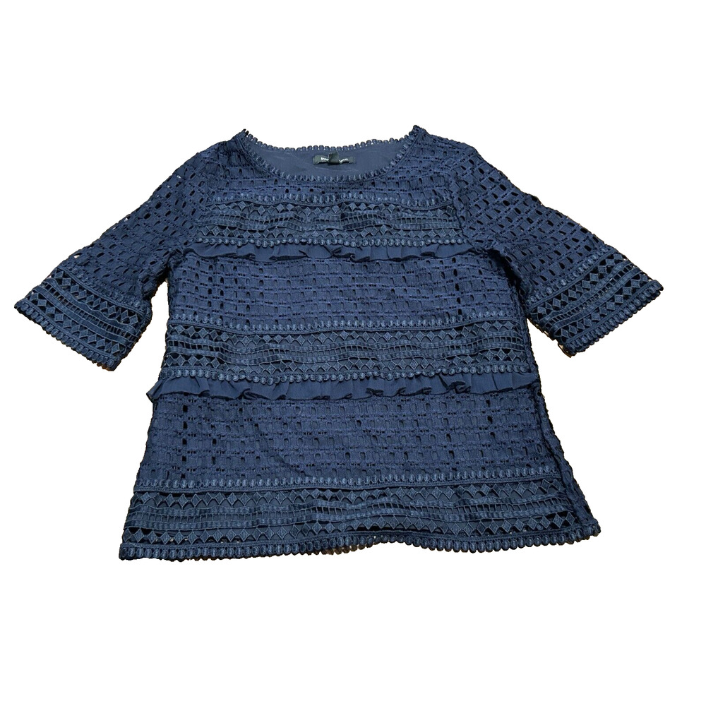 Banana Republic Women's Blue 3/4 Sleeve Lined Eyelet Lace Blouse Top Size XS